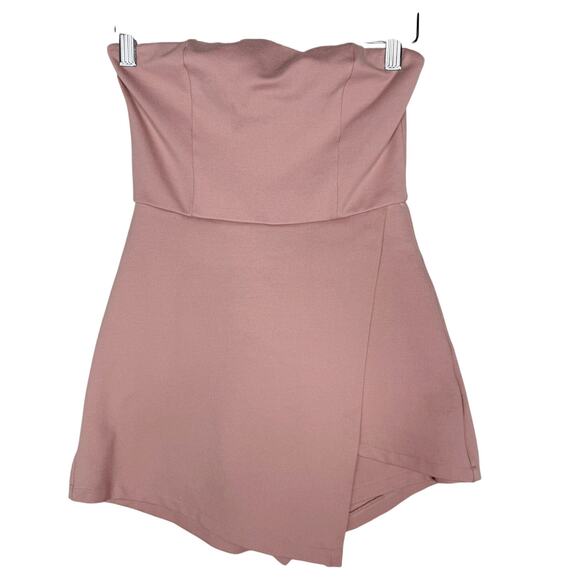 Superdown XSmall XS Pink Blush Avery Strapless Romper Faux Wrap Skirt Overlay - Picture 1 of 12
